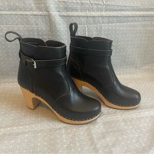 Swedish Hasbeens Jodhpur Clog Boots Black Leather Natural 36